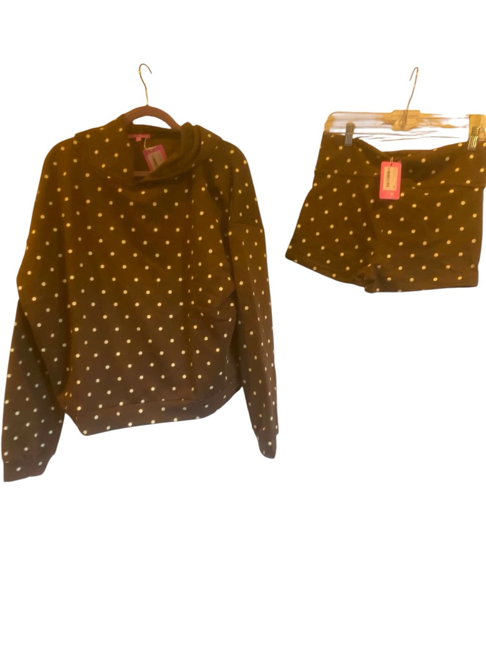 NWT Edikted Hoodie and Short Set BROWN POKA DOTS Size Medium